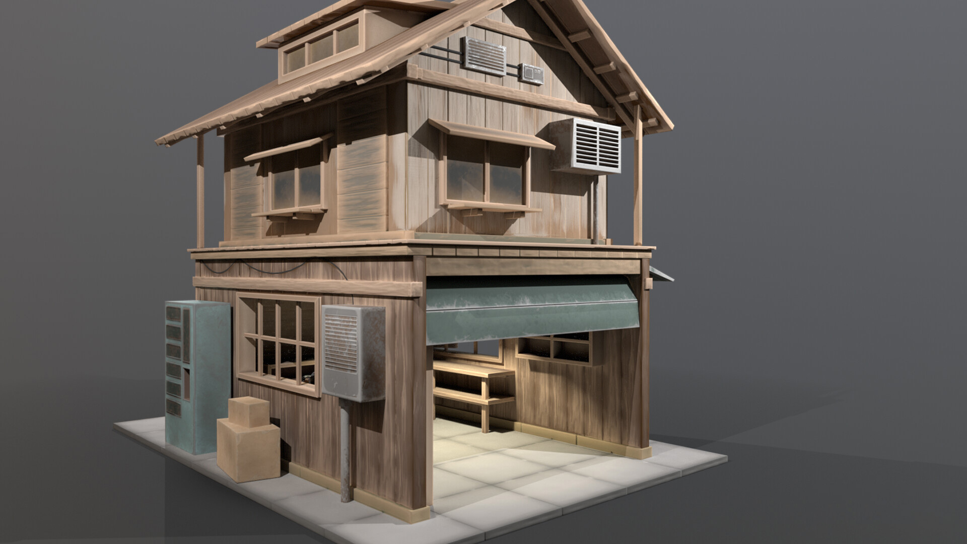 Wooden House with Bike in Garage 02